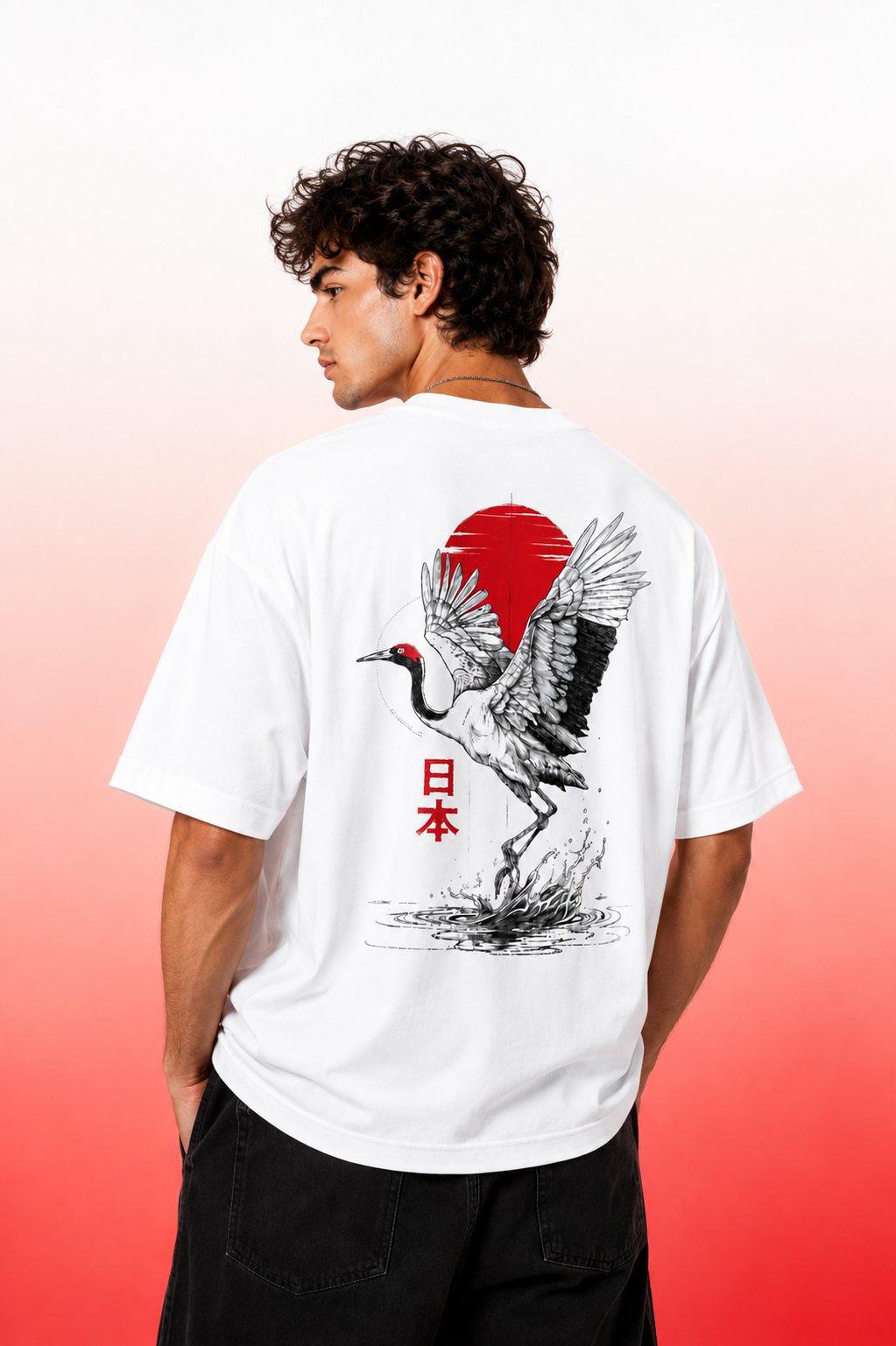 Red Rowned Crane Bird T-shirt (Unisex)