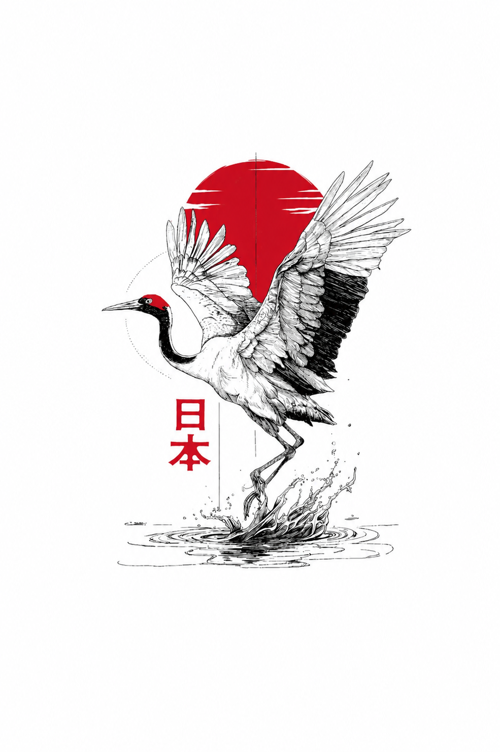 Red Rowned Crane Bird T-shirt (Unisex)
